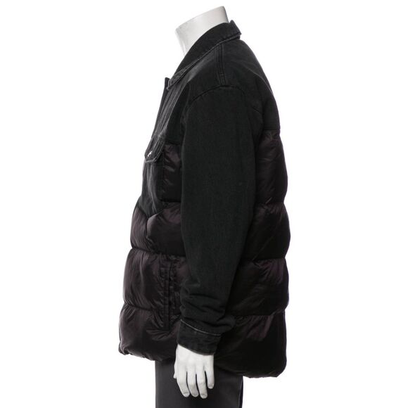 FRAME Mens Black Puffer Coat Streetwear Long Sleeve Button Front Jacket Medium - Picture 2 of 4